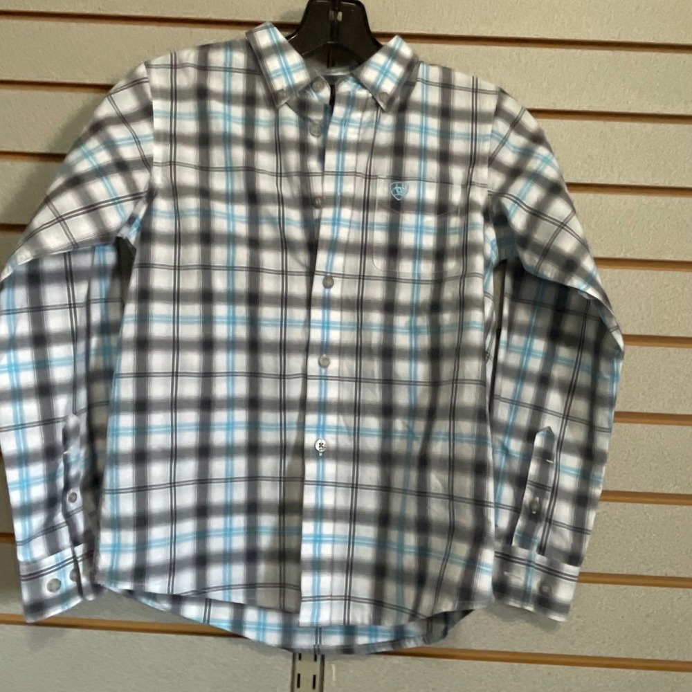 Ariat Pro Series Boys Small 8 Plaid Long Sleeve‎ Western Button Down Shirt Blue